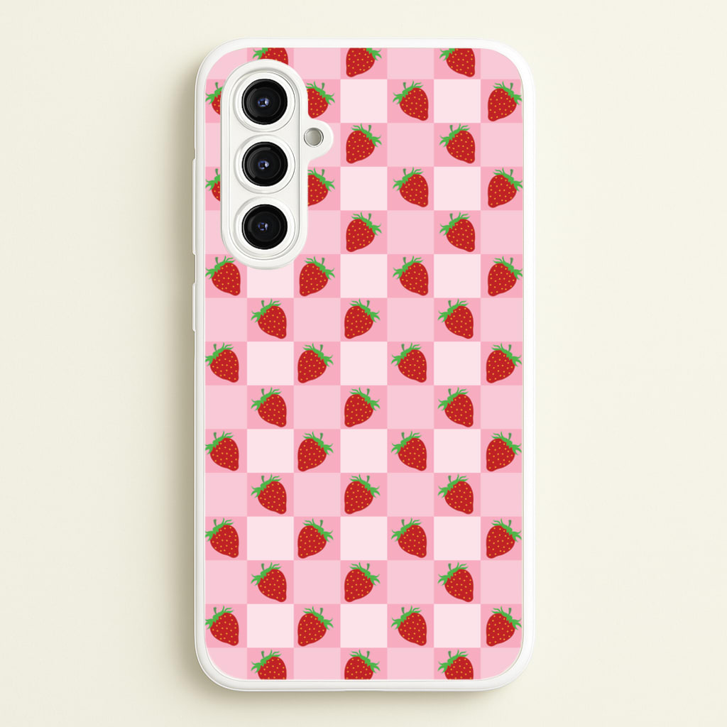 Checkered Strawberries Pattern - Fruits Phone Case for Galaxy A16