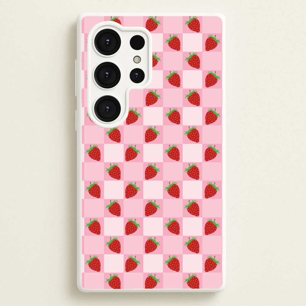 Checkered Strawberries Pattern - Fruits Phone Case for Galaxy S25 Ultra