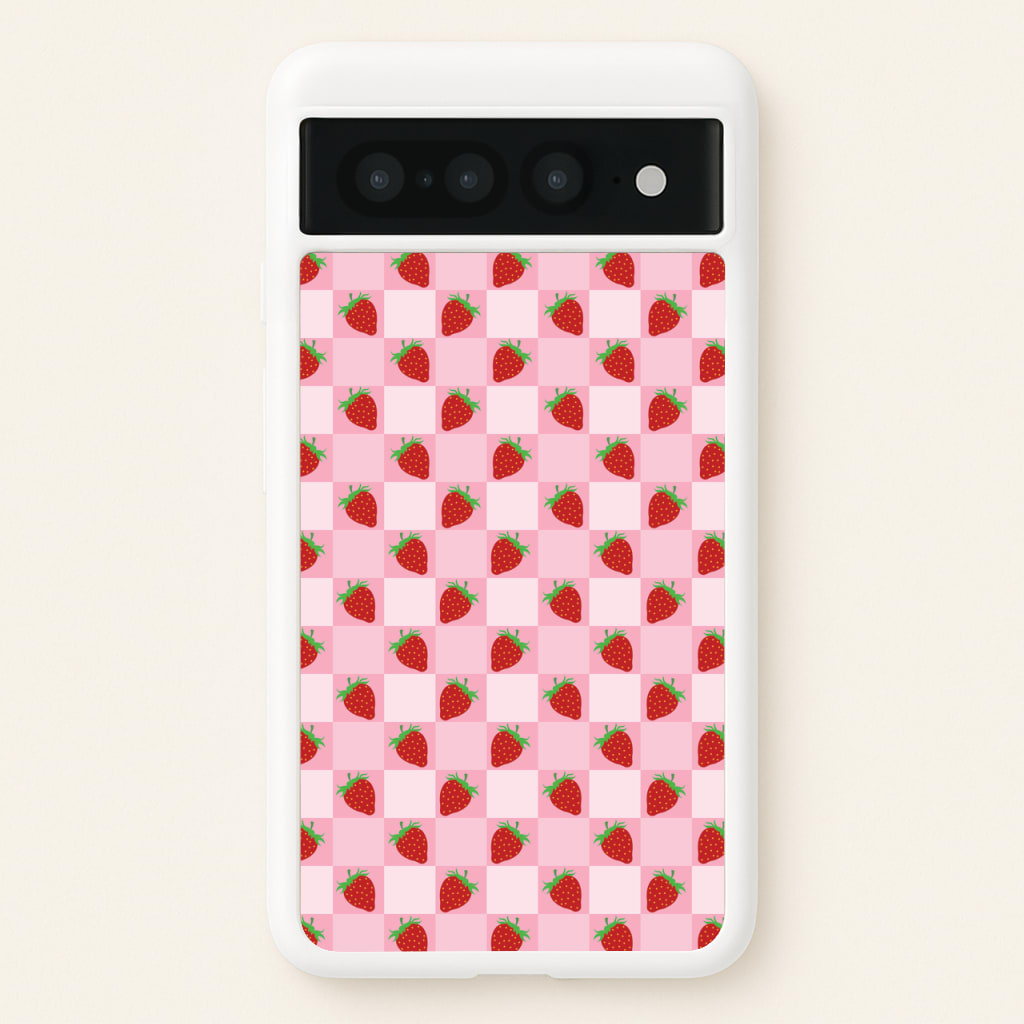 Checkered Strawberries Pattern - Fruits Phone Case for Google Pixel 7 Pro