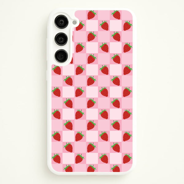 Checkered Strawberries Pattern - Fruits Phone Case for Galaxy S23 Plus