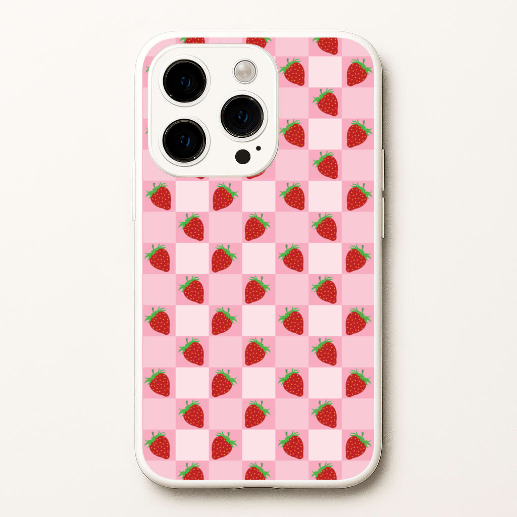 Checkered Strawberries Pattern - Fruits Phone Case for iPhone 15 Pro