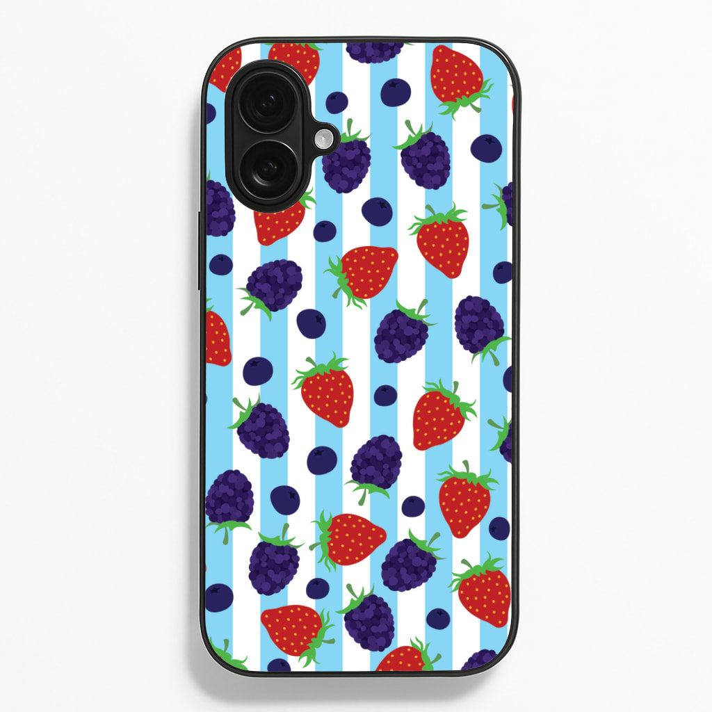 Stripes And Berries - Fruits Phone Case for iPhone 16 Plus
