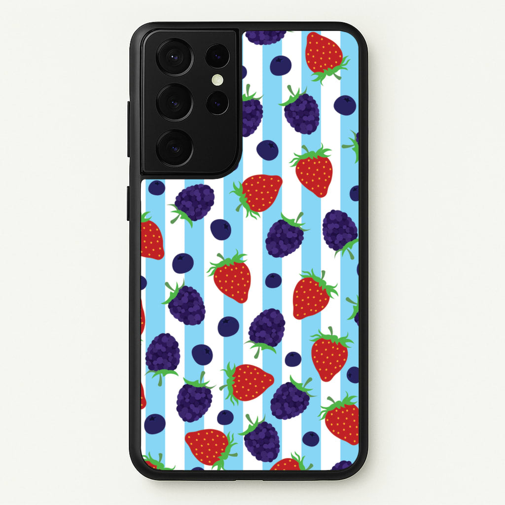 Stripes And Berries - Fruits Phone Case for Galaxy S21 Ultra