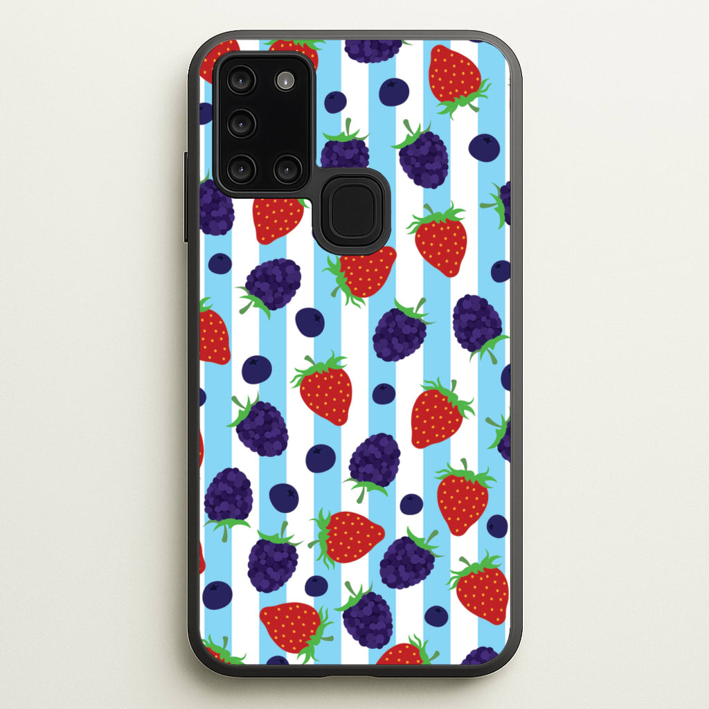 Stripes And Berries - Fruits Phone Case for Galaxy A21s