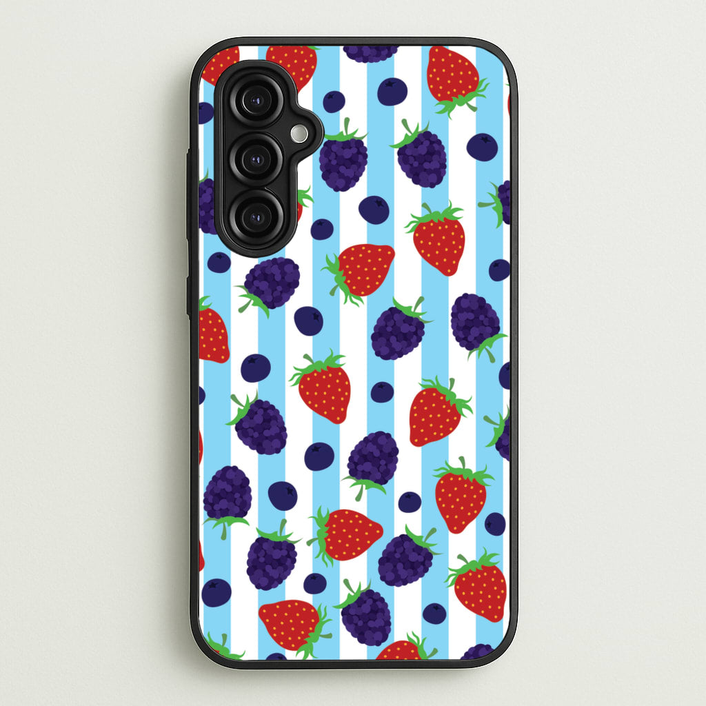 Stripes And Berries - Fruits Phone Case for Galaxy A14