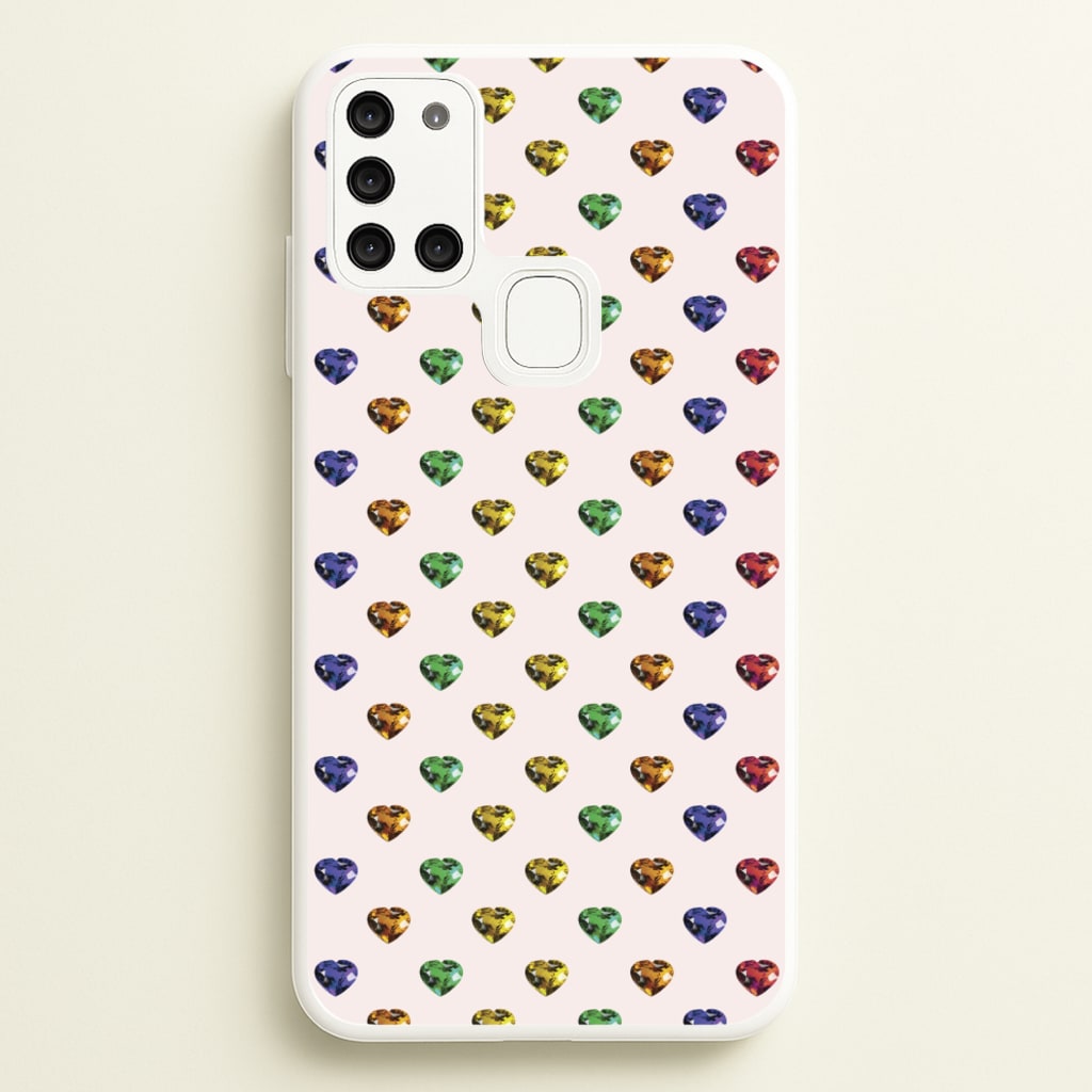 Rainbow Gem Hearts Pattern - Patterns Phone Case for Galaxy A21s