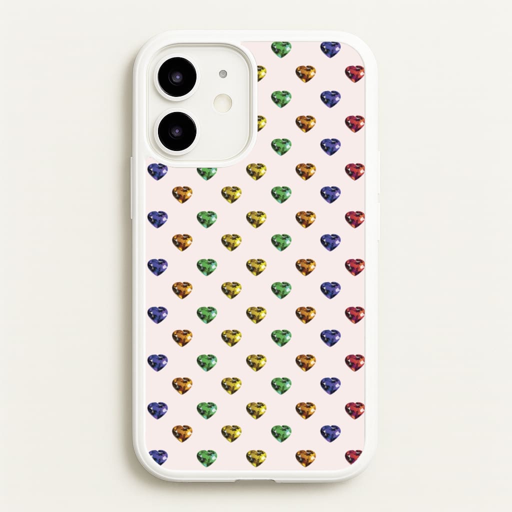 Rainbow Gem Hearts Pattern - Patterns Phone Case for iPhone 12 / 12 Pro