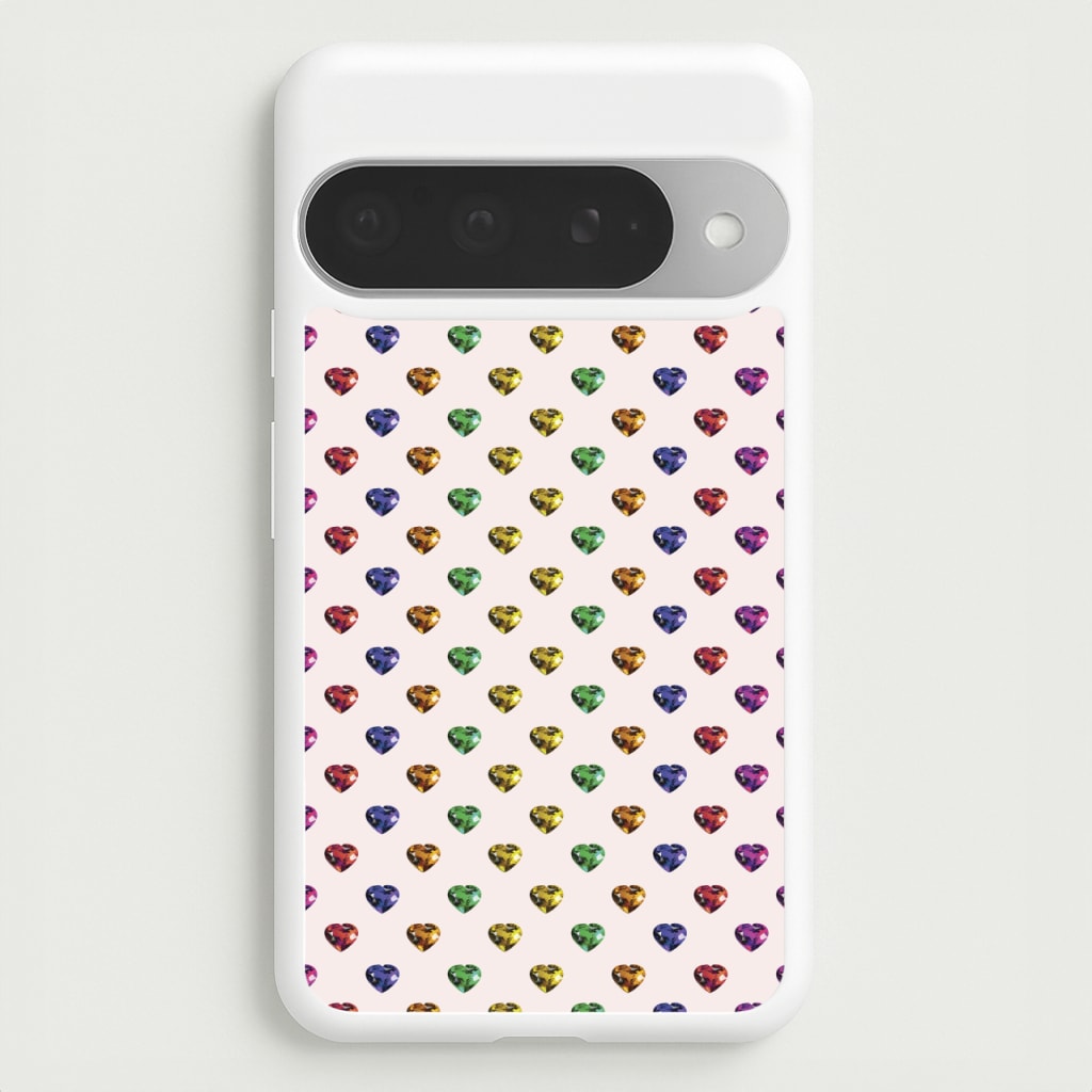 Rainbow Gem Hearts Pattern Phone Case for Google Pixel 10 Pro XL