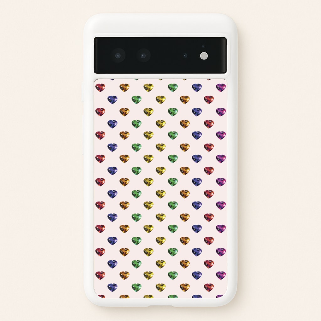 Rainbow Gem Hearts Pattern - Patterns Phone Case for Google Pixel 6