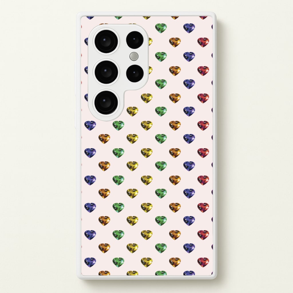 Rainbow Gem Hearts Pattern - Patterns Phone Case for Galaxy S24 Ultra