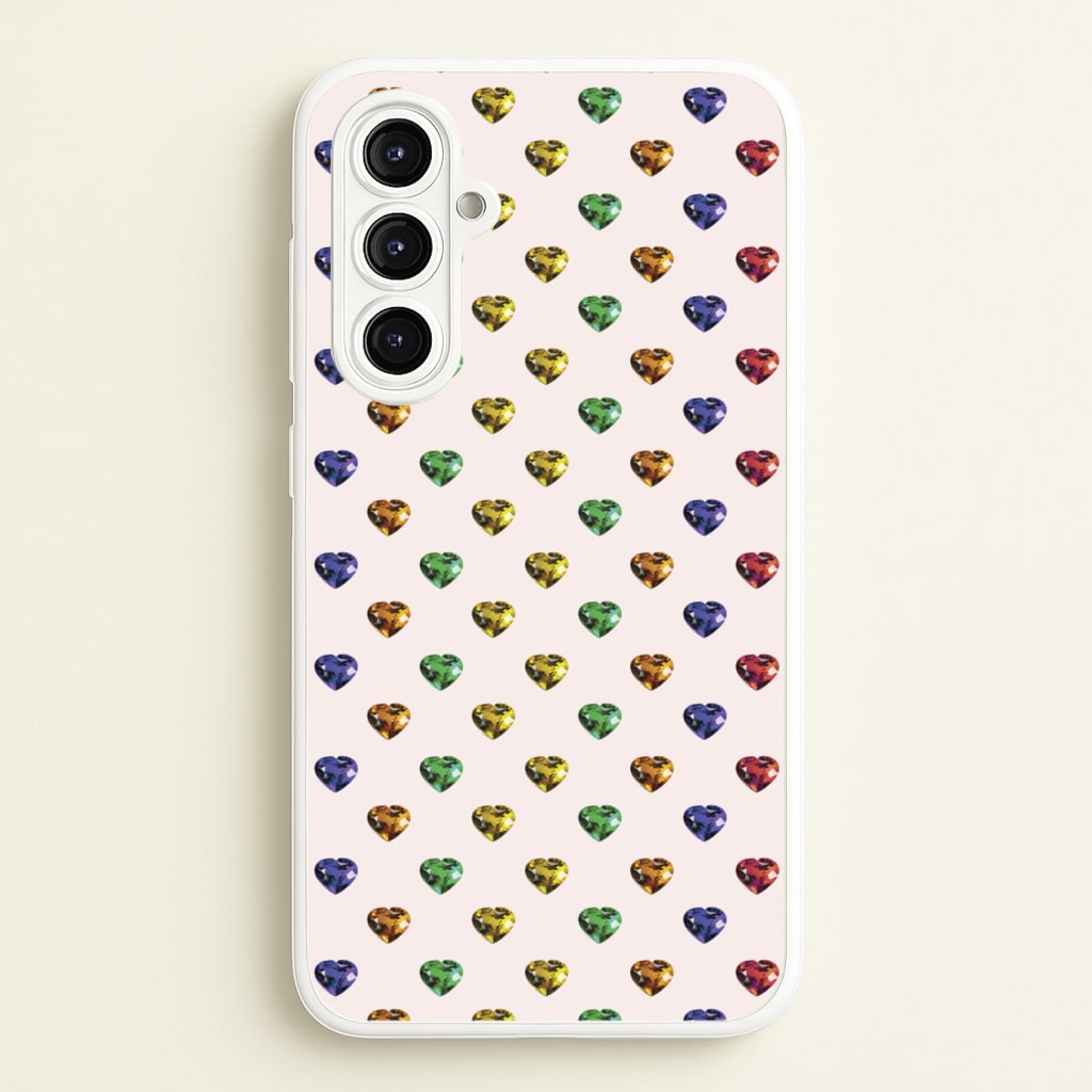 Rainbow Gem Hearts Pattern - Patterns Phone Case for Galaxy A16