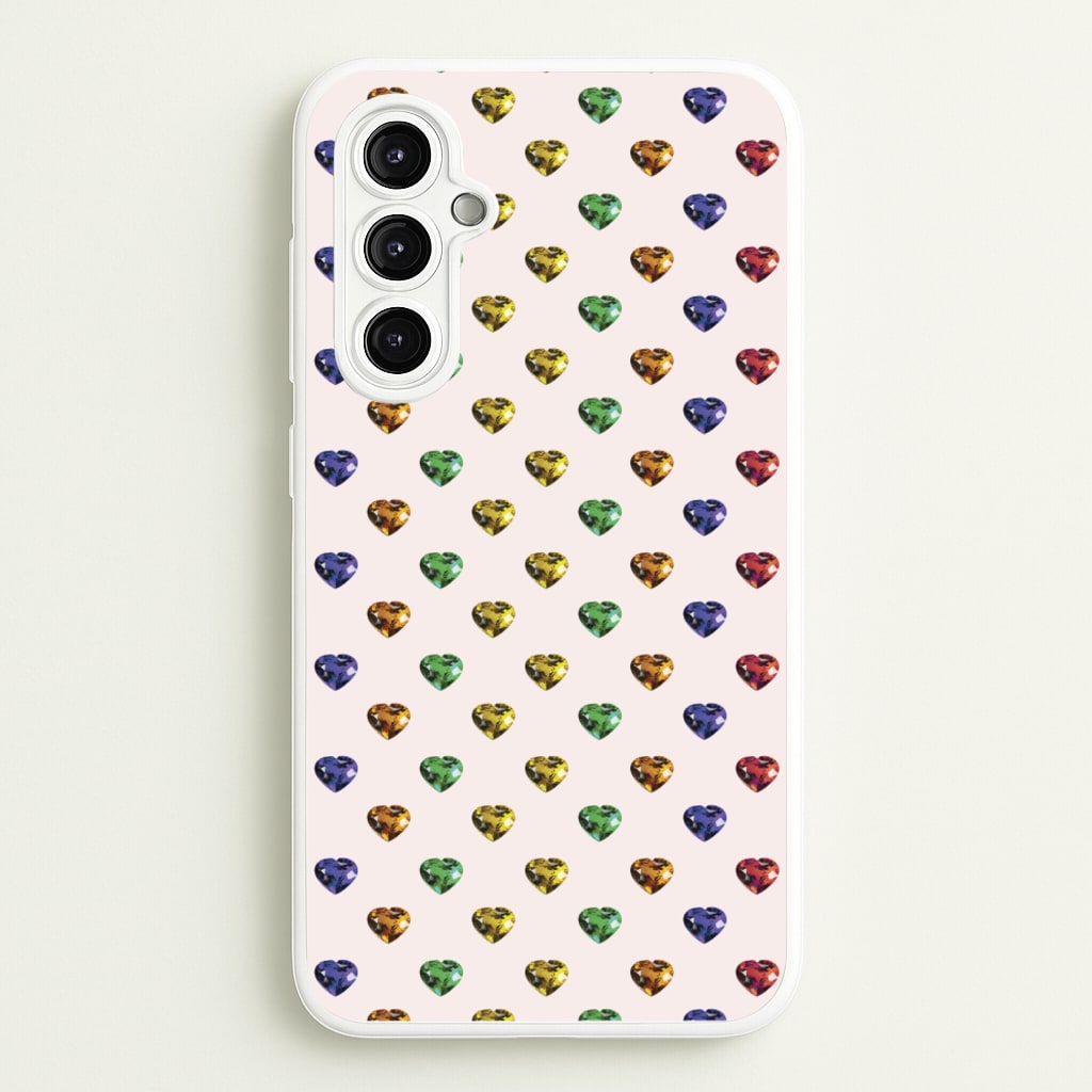 Rainbow Gem Hearts Pattern - Patterns Phone Case for Galaxy A14