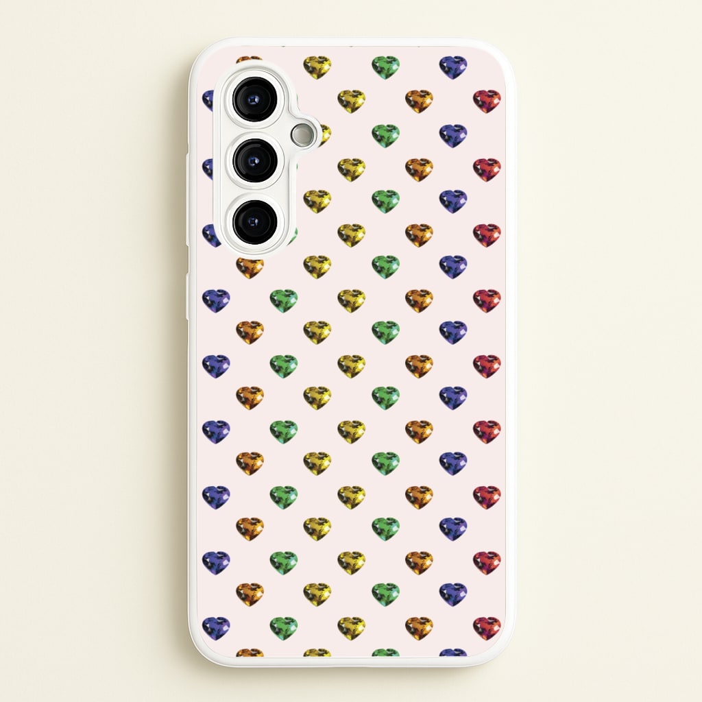 Rainbow Gem Hearts Pattern - Patterns Phone Case for Galaxy A54