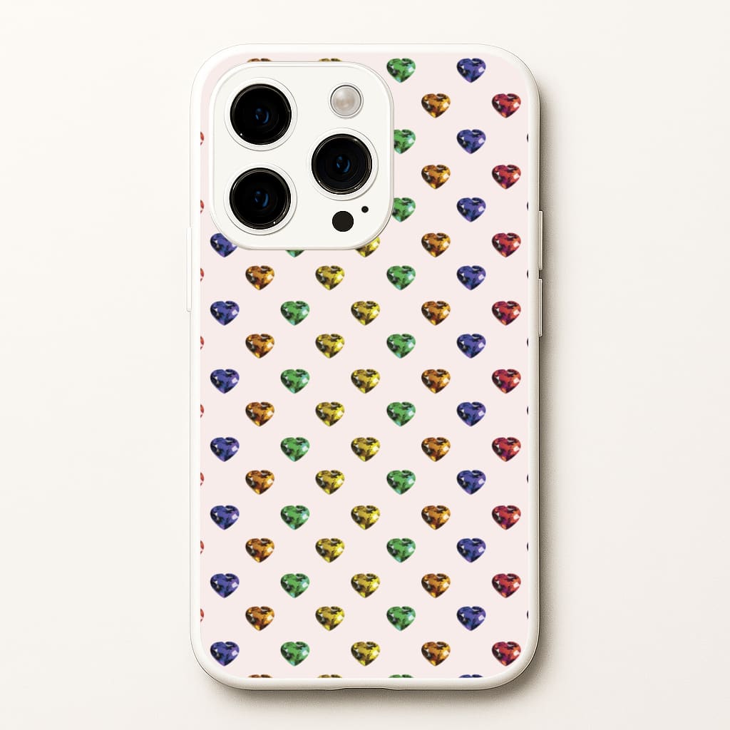 Rainbow Gem Hearts Pattern - Patterns Phone Case for iPhone 14 Pro Max