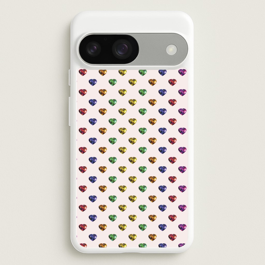 Rainbow Gem Hearts Pattern - Patterns Phone Case for Google Pixel 9 / 9 Pro