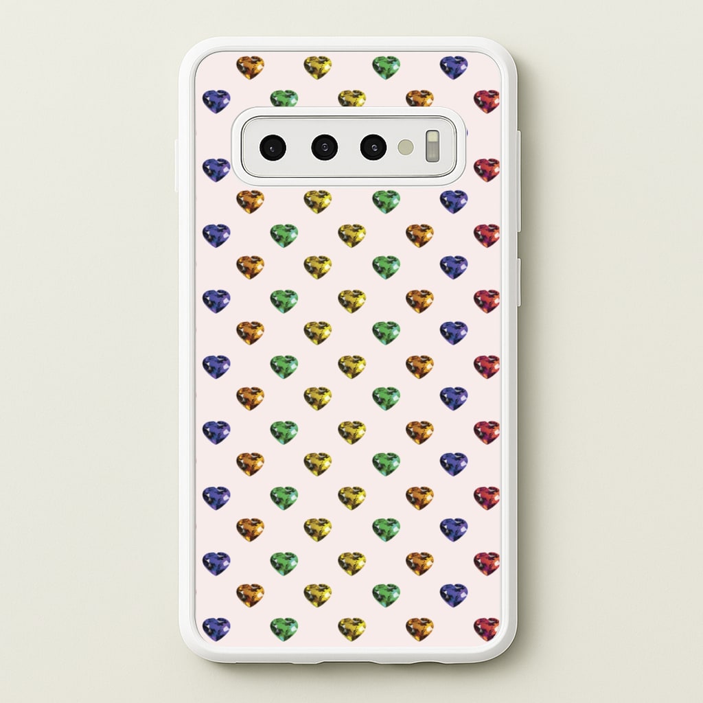 Rainbow Gem Hearts Pattern - Patterns Phone Case for Galaxy S10 Plus