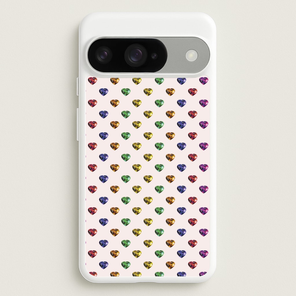 Rainbow Gem Hearts Pattern Phone Case for Google Pixel 10 / 10 Pro