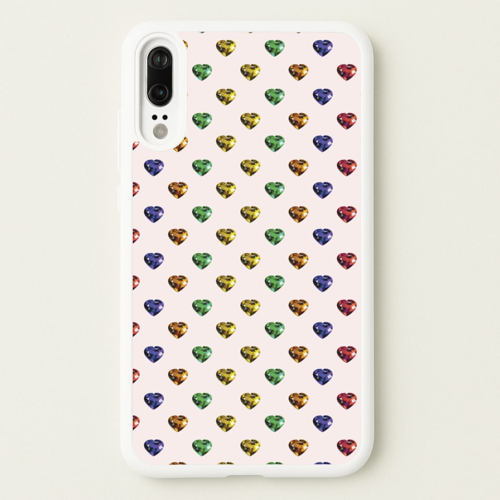 Rainbow Gem Hearts Pattern - Patterns Phone Case for Huawei P20