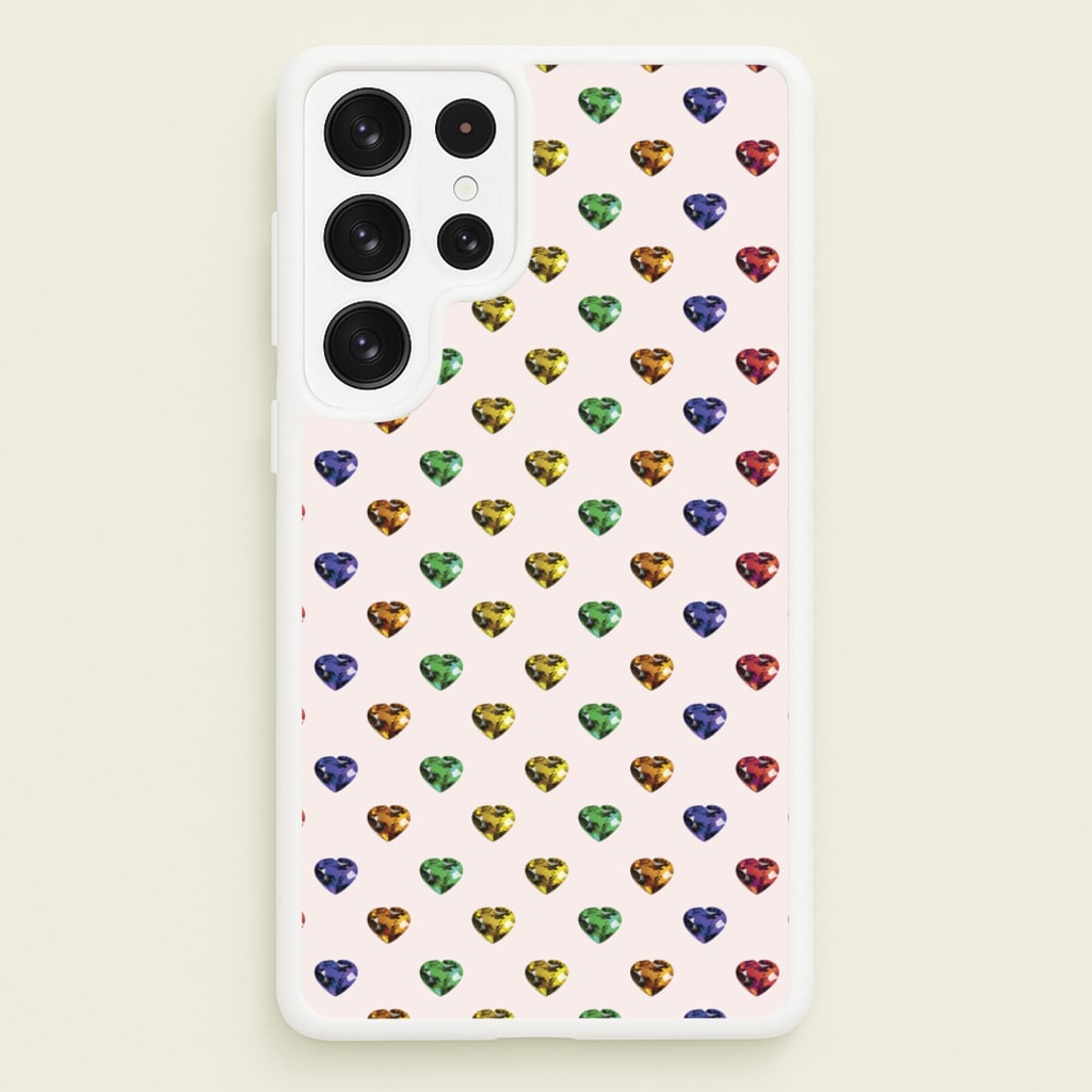 Rainbow Gem Hearts Pattern - Patterns Phone Case for Galaxy S23 Ultra