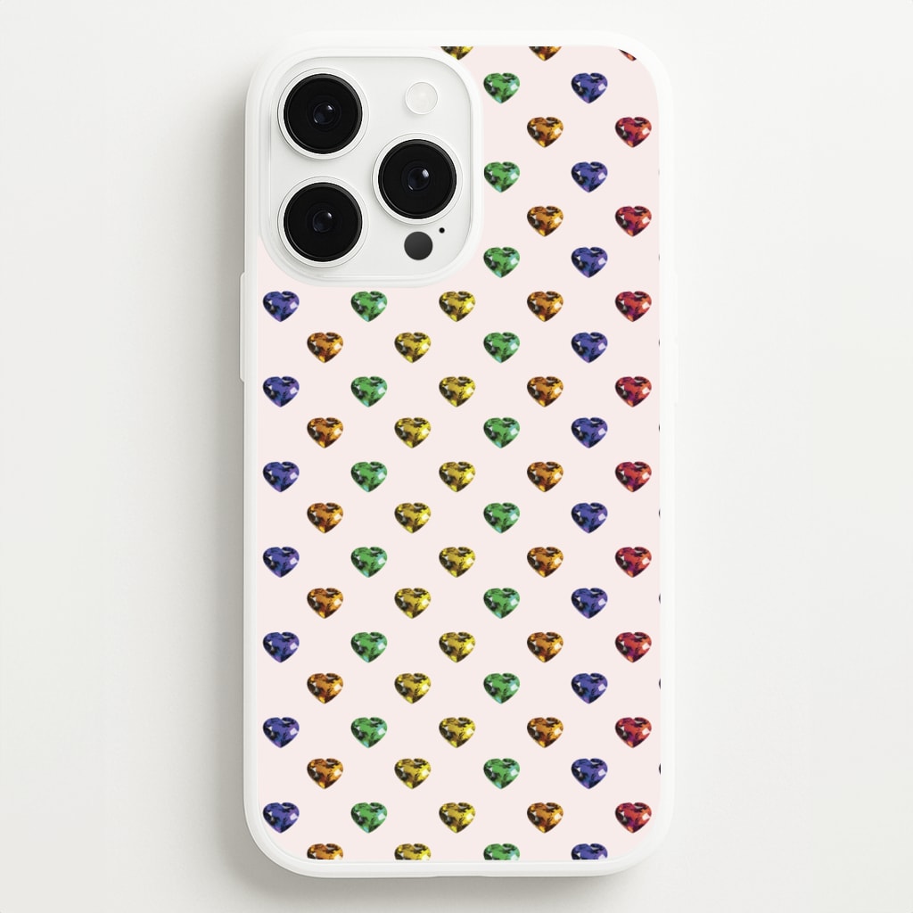 Rainbow Gem Hearts Pattern - Patterns Phone Case for iPhone 13 Pro Max