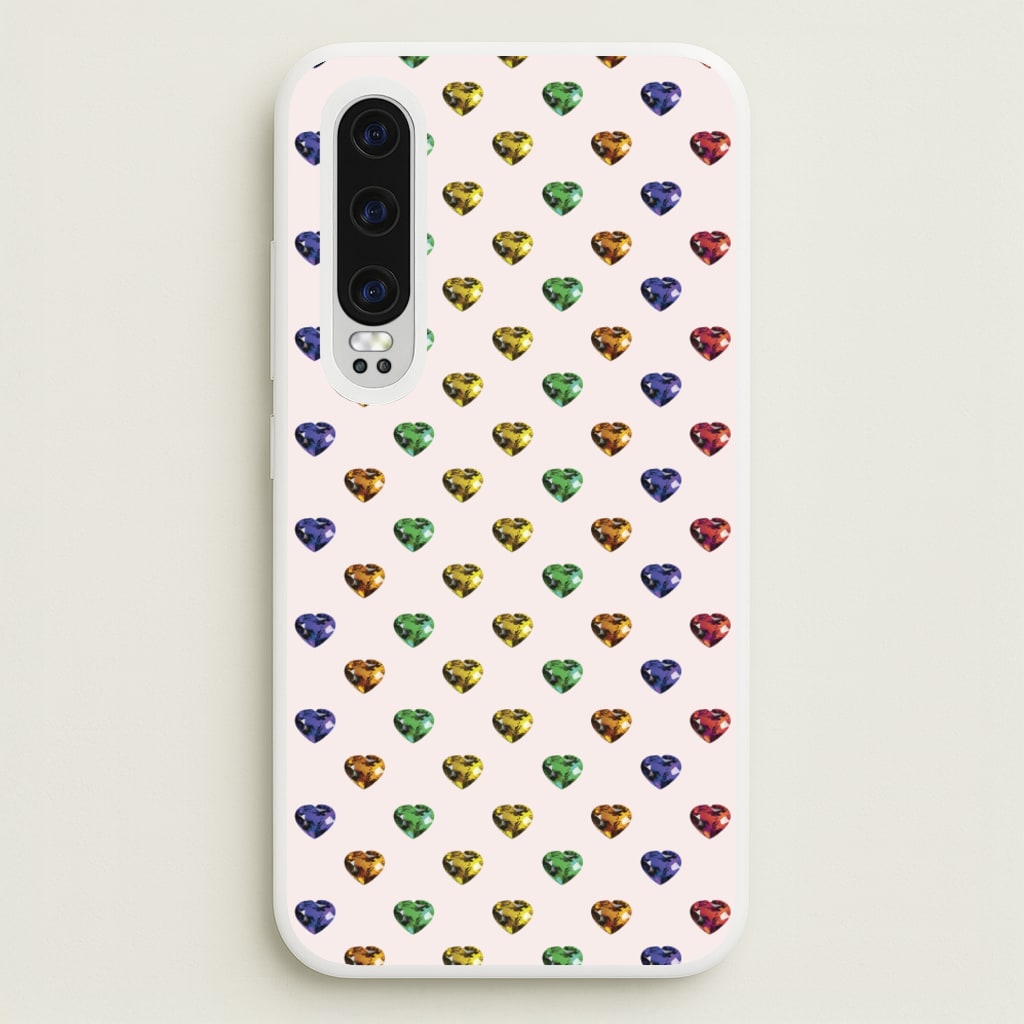 Rainbow Gem Hearts Pattern - Patterns Phone Case for Huawei P30