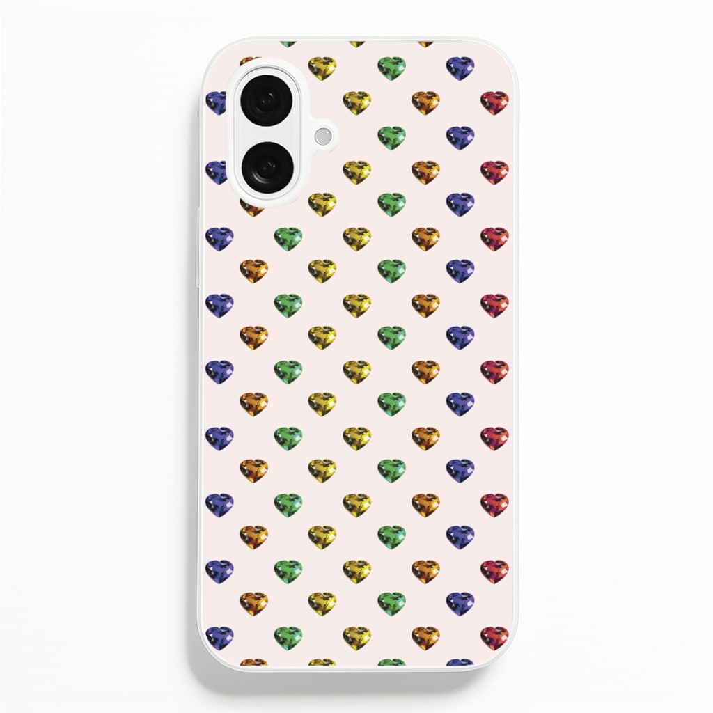 Rainbow Gem Hearts Pattern - Patterns Phone Case for iPhone 16 Plus