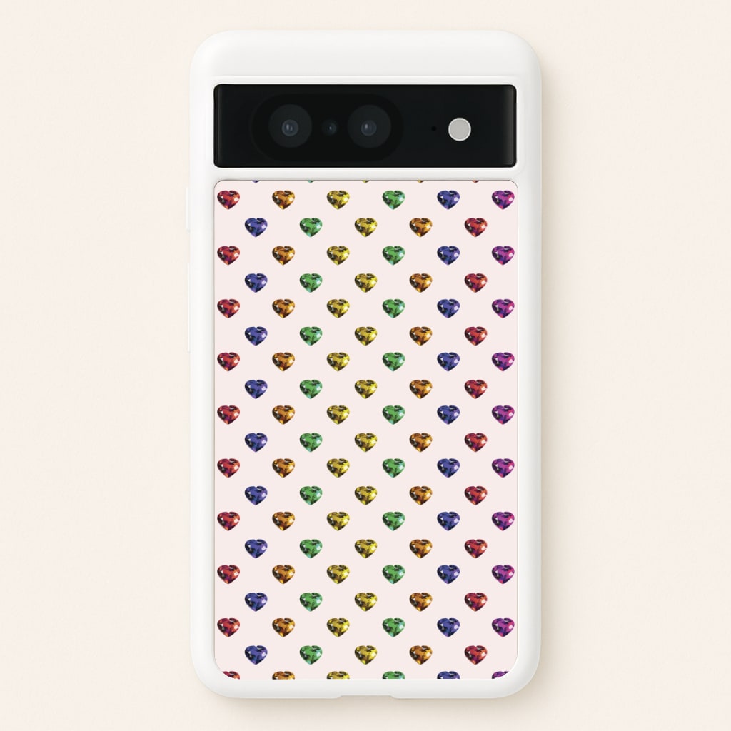 Rainbow Gem Hearts Pattern - Patterns Phone Case for Google Pixel 8