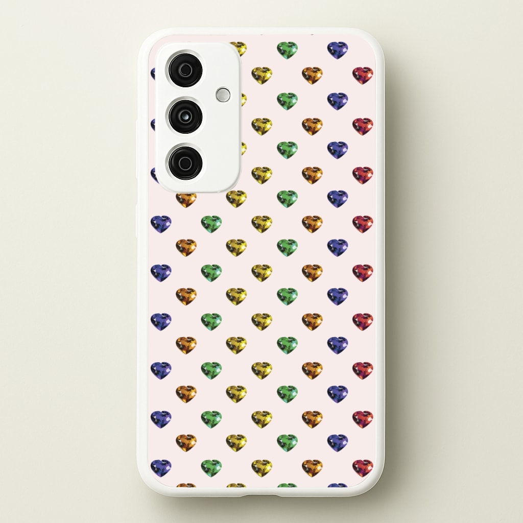 Rainbow Gem Hearts Pattern - Patterns Phone Case for Galaxy A55