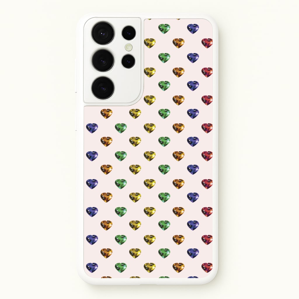 Rainbow Gem Hearts Pattern - Patterns Phone Case for Galaxy S21 Ultra