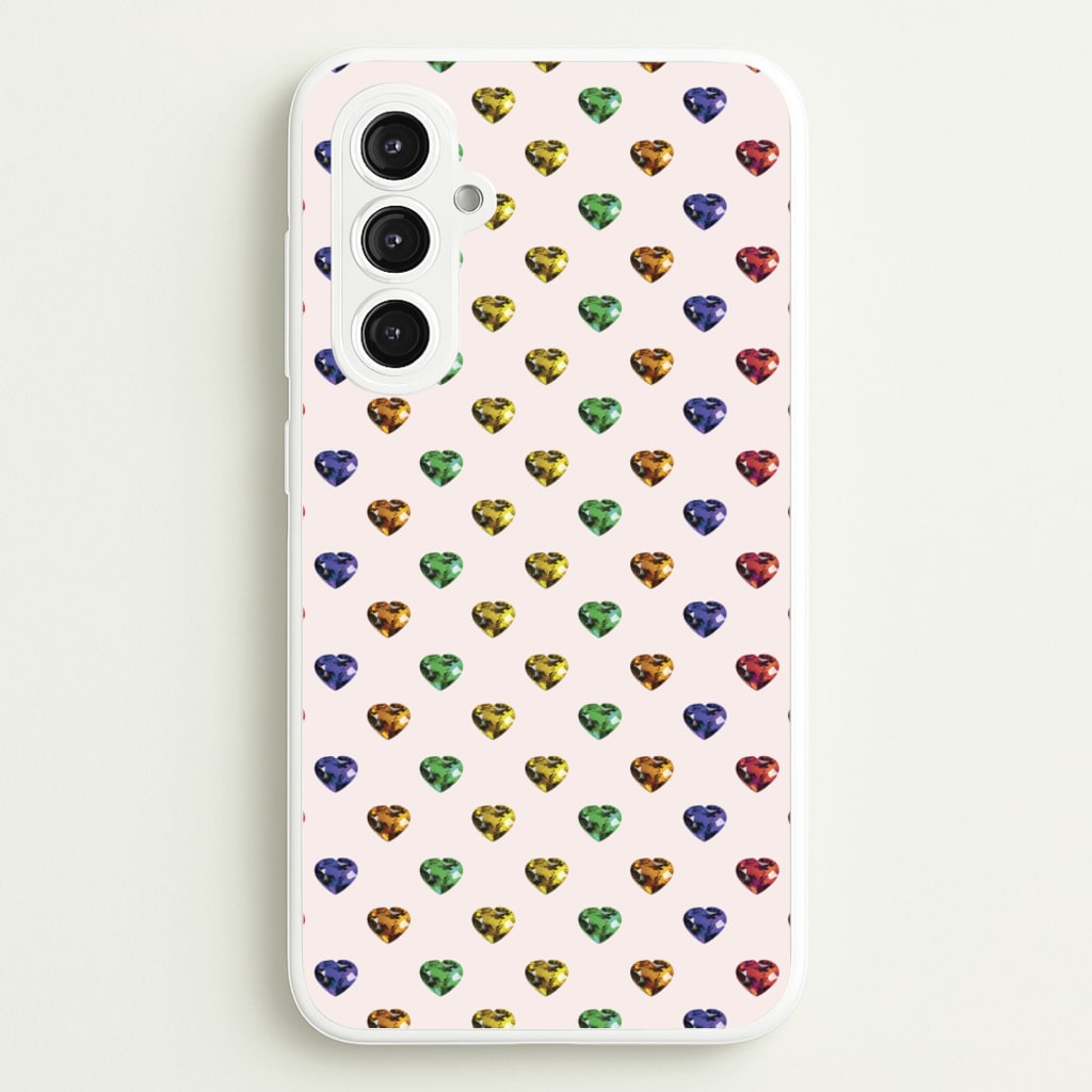 Rainbow Gem Hearts Pattern - Patterns Phone Case for Galaxy S23FE
