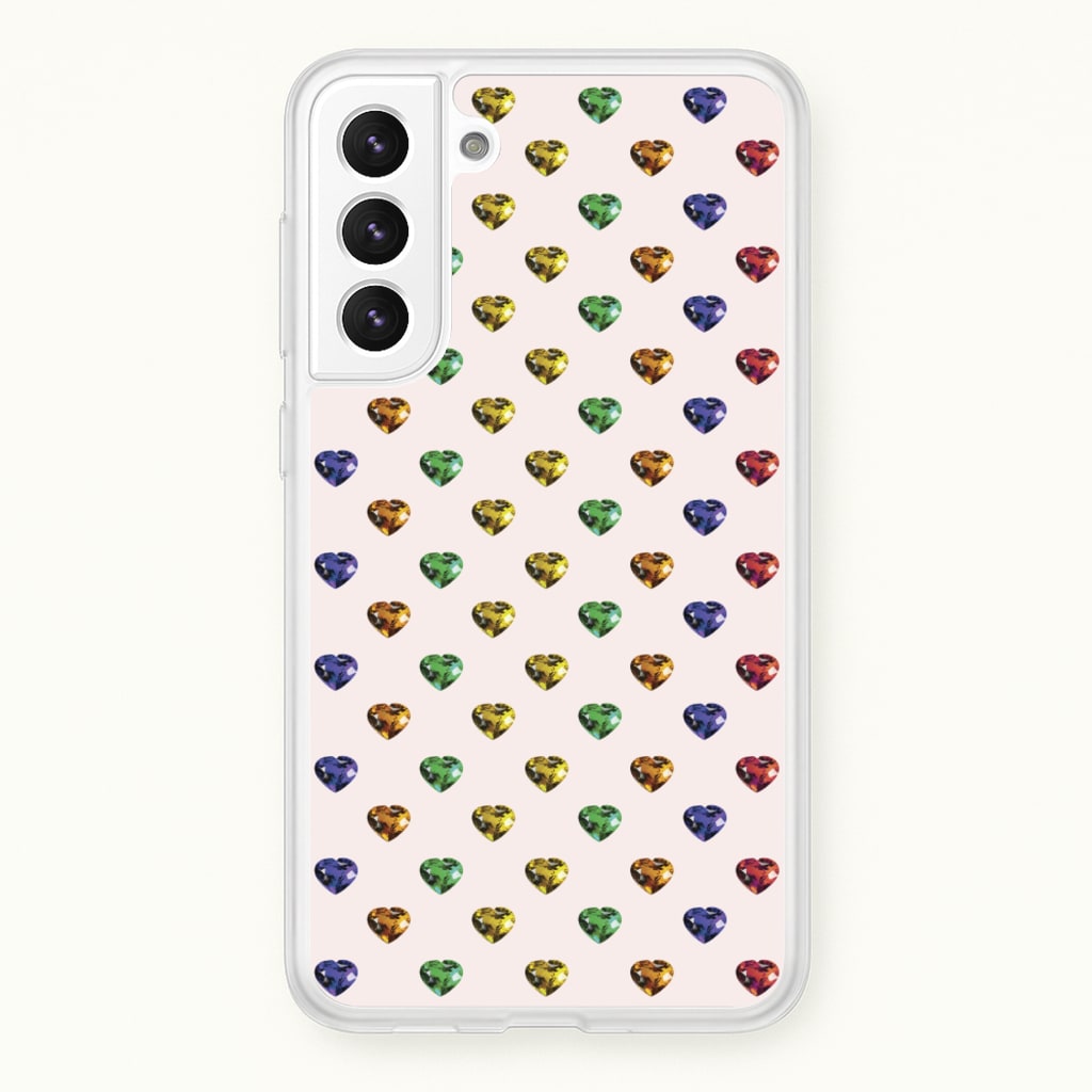 Rainbow Gem Hearts Pattern - Patterns Phone Case for Galaxy S22 Plus
