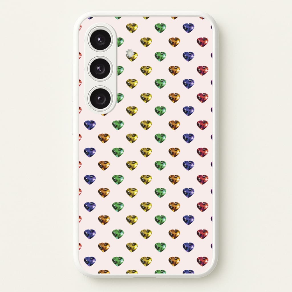 Rainbow Gem Hearts Pattern - Patterns Phone Case for Galaxy S24 Plus