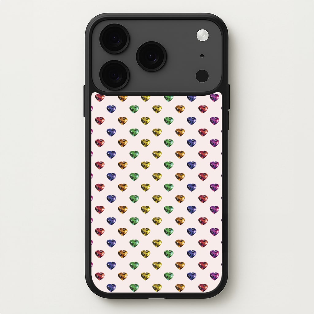 Rainbow Gem Hearts Pattern Phone Case for iPhone 17 Pro Max