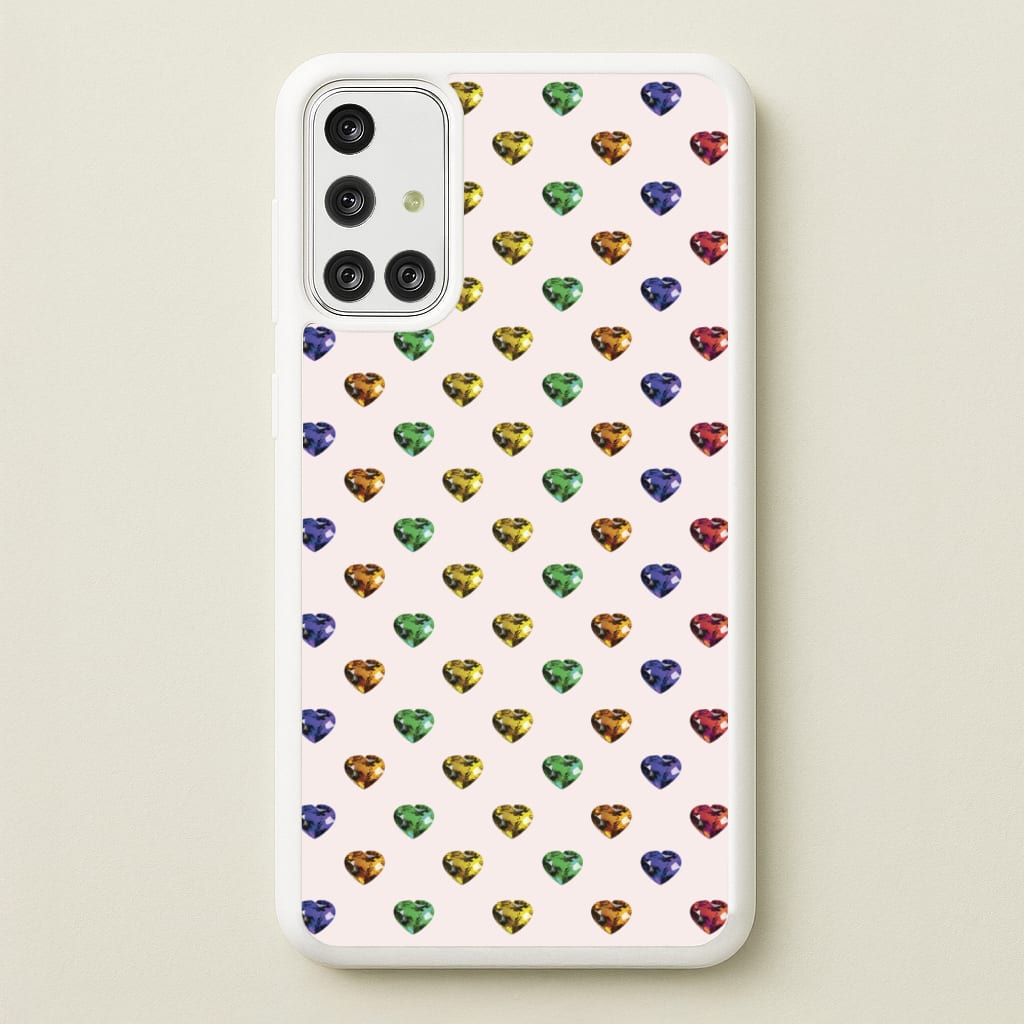 Rainbow Gem Hearts Pattern - Patterns Phone Case for Galaxy A71