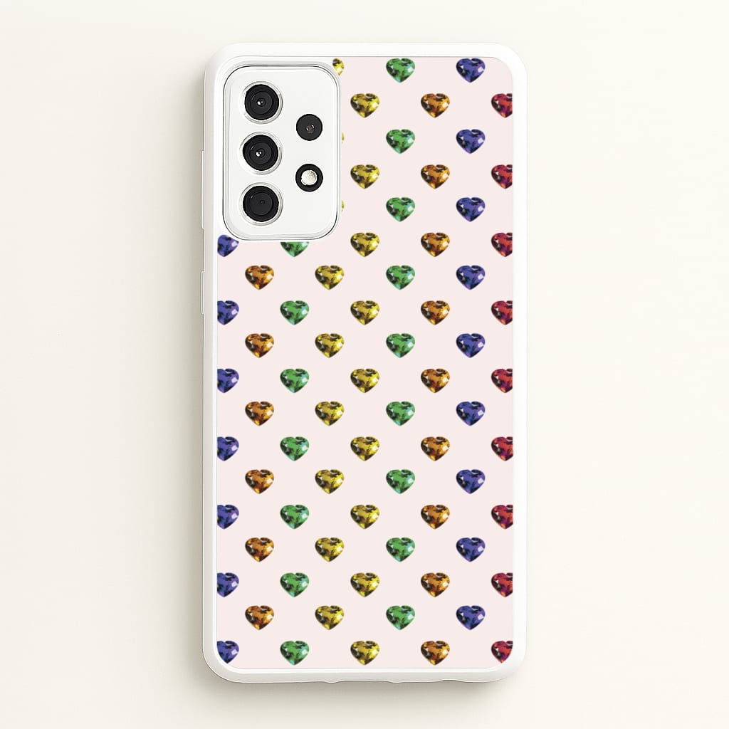 Rainbow Gem Hearts Pattern - Patterns Phone Case for Galaxy A52 / A52s