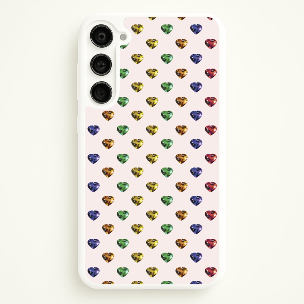 Rainbow Gem Hearts Pattern - Patterns Phone Case for Galaxy S23