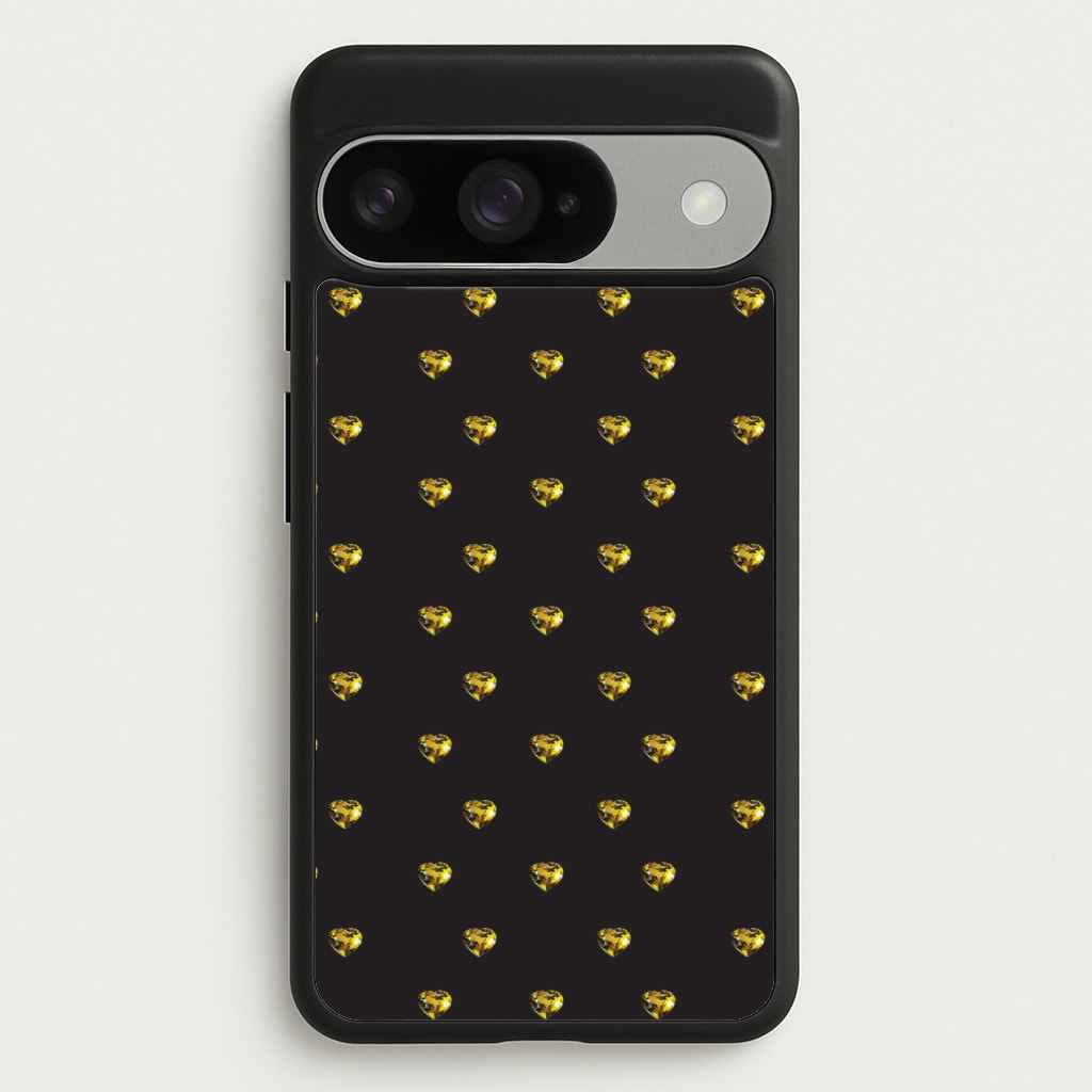 Gold Gem Hearts Pattern Phone Case for Google Pixel 10 / 10 Pro