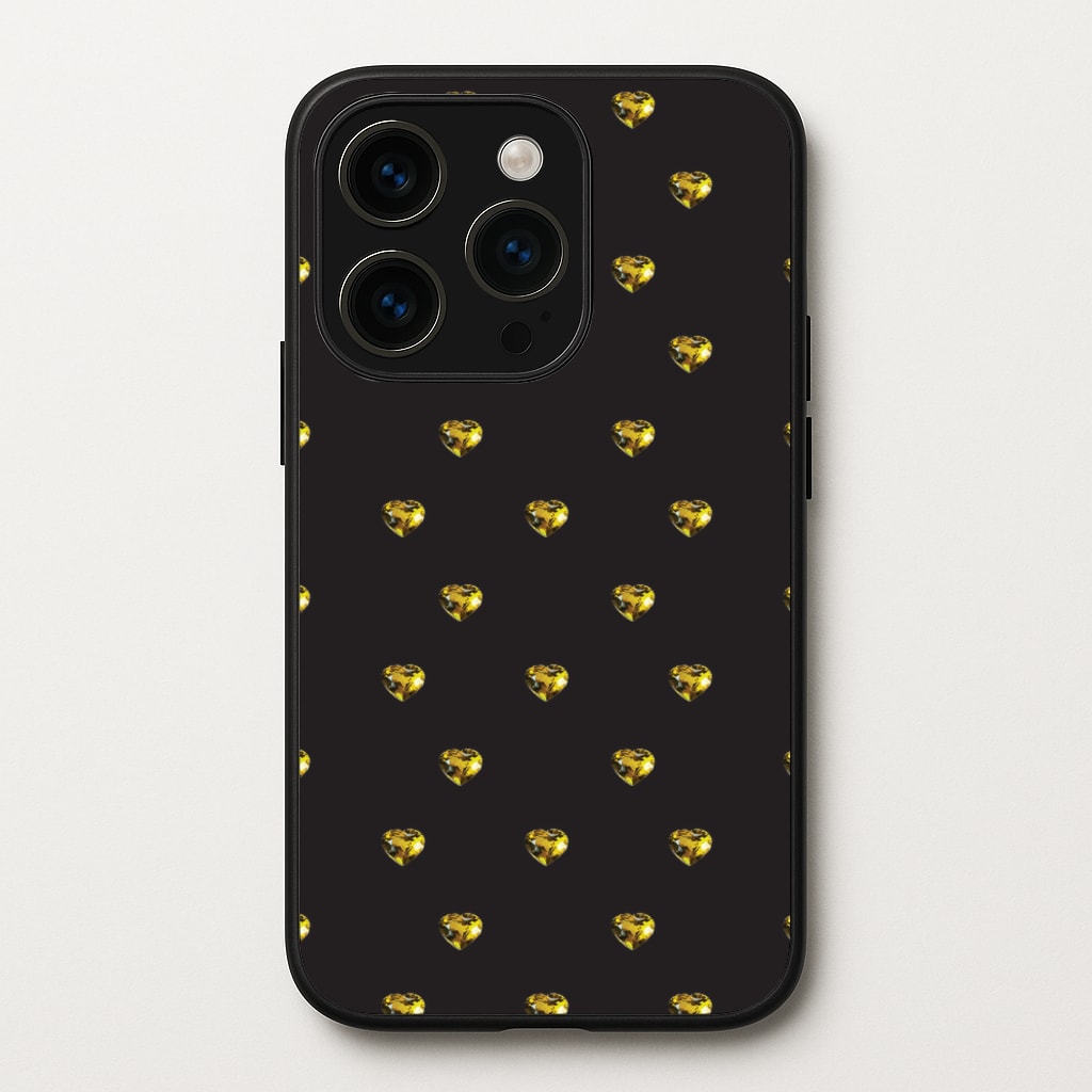 Gold Gem Hearts Pattern - Patterns Phone Case for iPhone 14 Pro Max