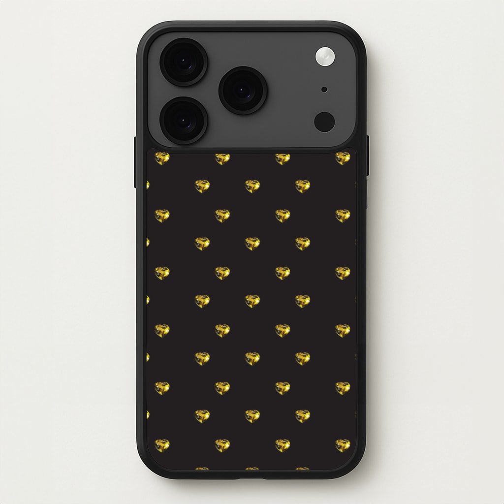 Gold Gem Hearts Pattern Phone Case for iPhone 17 Pro Max