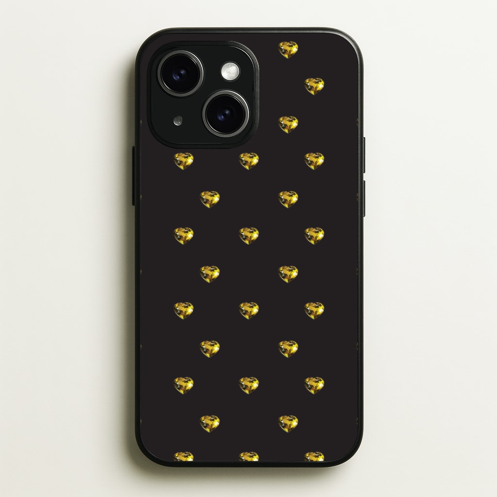 Gold Gem Hearts Pattern - Patterns Phone Case for iPhone 15