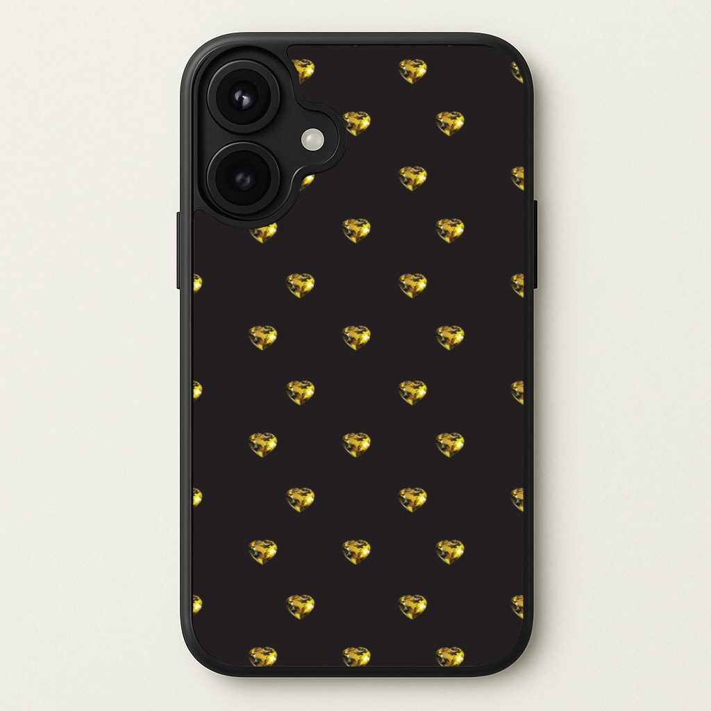 Gold Gem Hearts Pattern Phone Case for iPhone 17