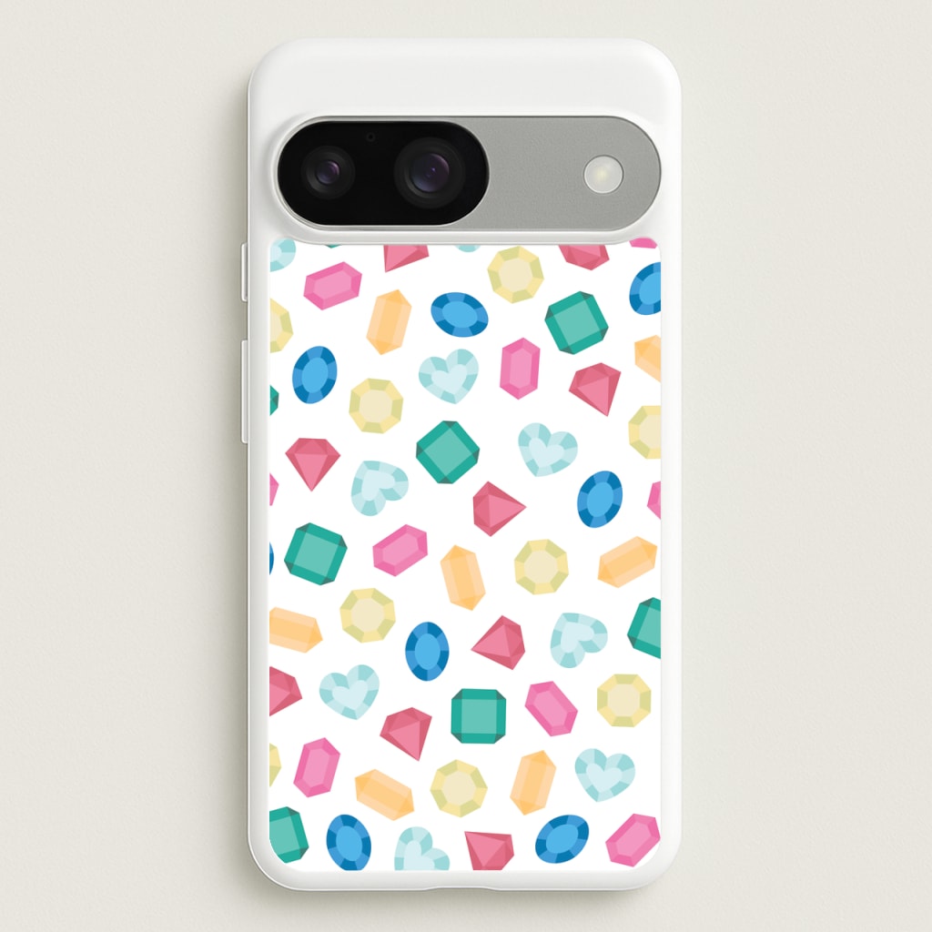 Cartoon Multicoloured Gems Pattern - Patterns Phone Case for Google Pixel 9 / 9 Pro
