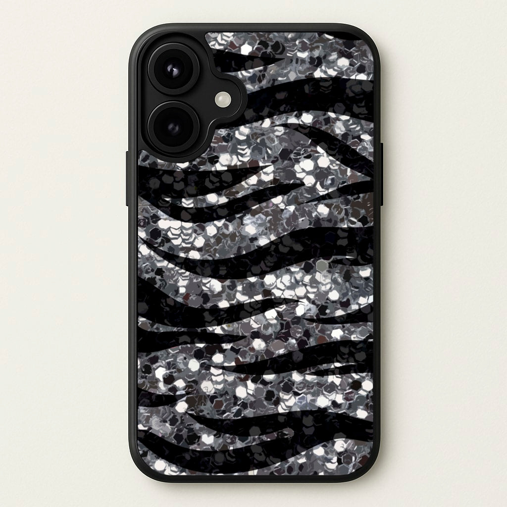 Silver Sequin Tiger Pattern Phone Case for iPhone 17