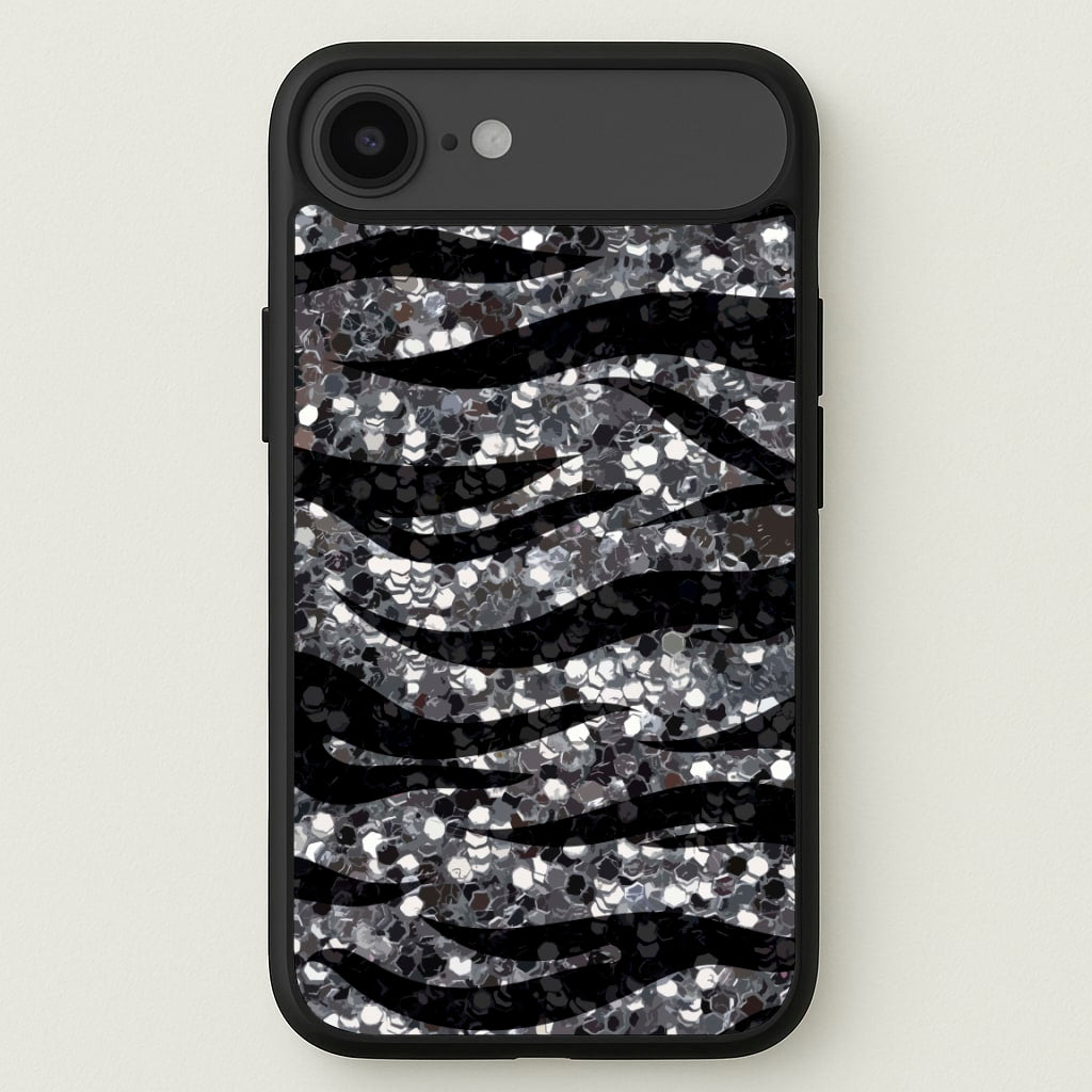 Silver Sequin Tiger Pattern Phone Case for iPhone 17 Air