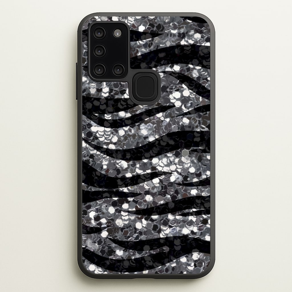 Silver Sequin Tiger Pattern - Patterns Phone Case for Galaxy A21s