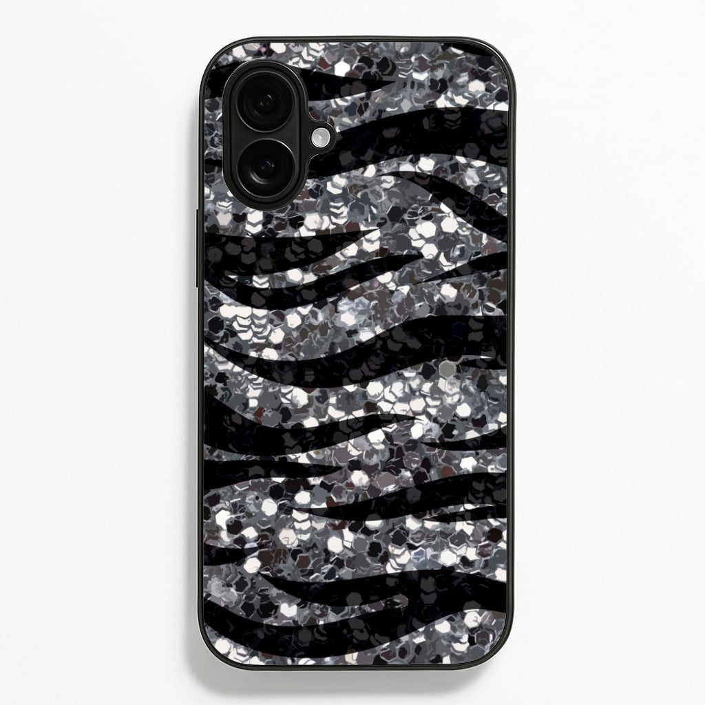 Silver Sequin Tiger Pattern Phone Case