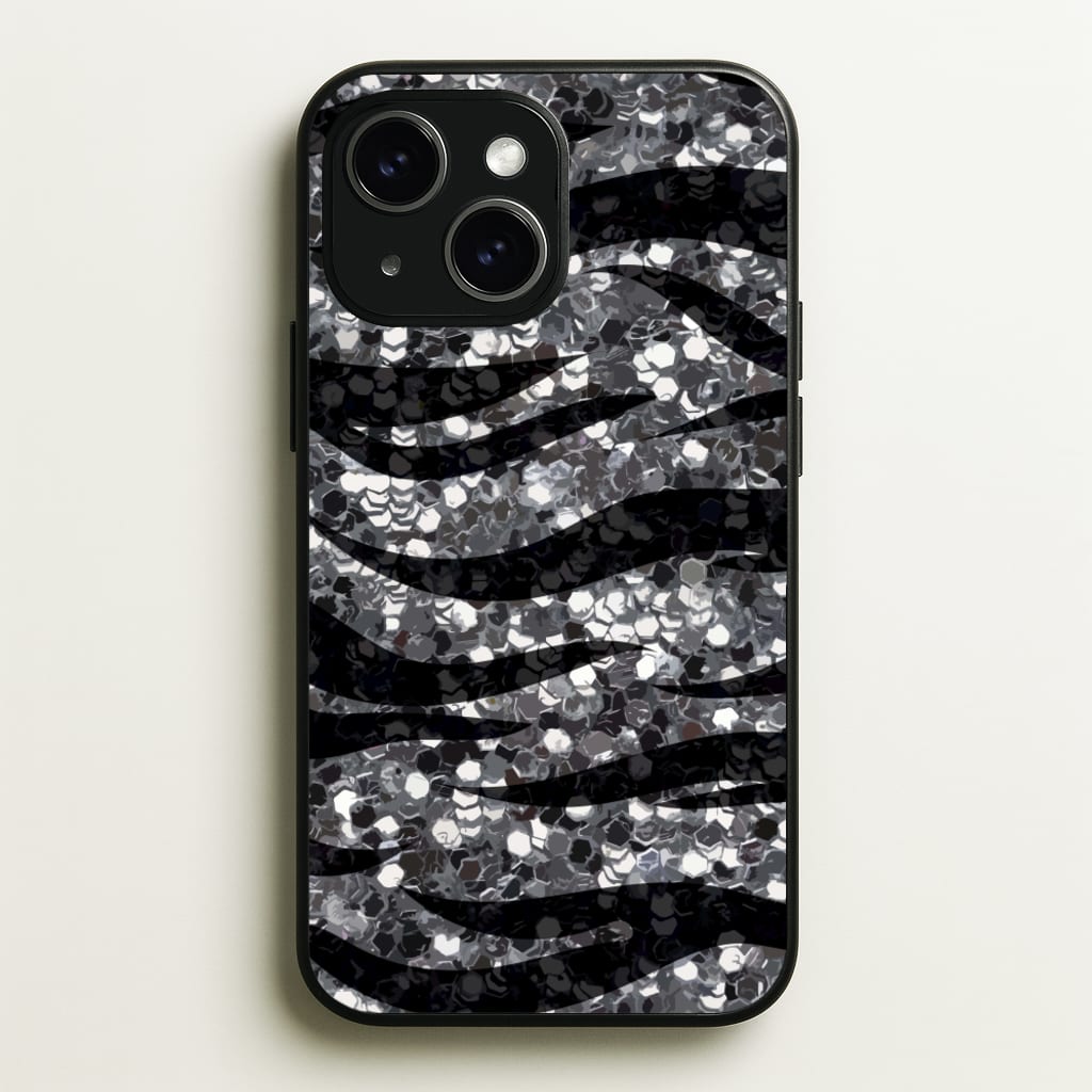 Silver Sequin Tiger Pattern - Patterns Phone Case for iPhone 15