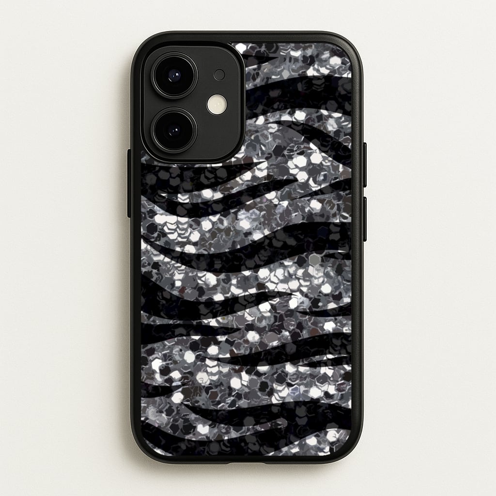 Silver Sequin Tiger Pattern - Patterns Phone Case for iPhone 12 / 12 Pro