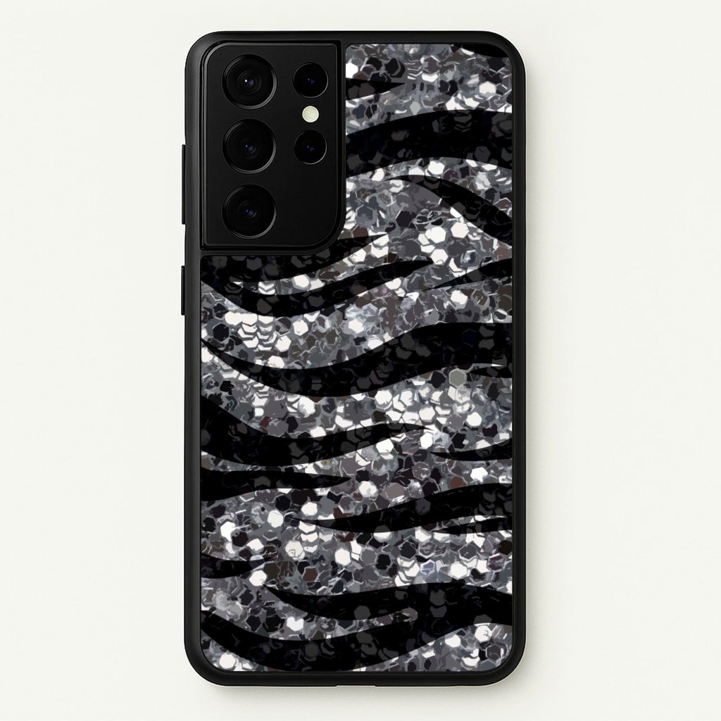 Silver Sequin Tiger Pattern - Patterns Phone Case for Galaxy S21 Ultra