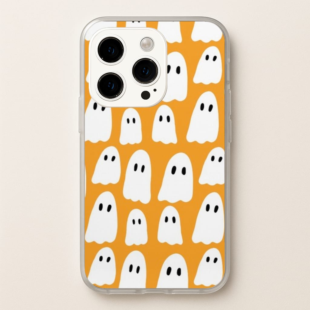 Orange Ghost Halloween Pattern - Phone Case for iPhone 15 Pro